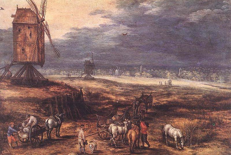 Jan Brueghel The Elder Landscape with Windmills France oil painting art
